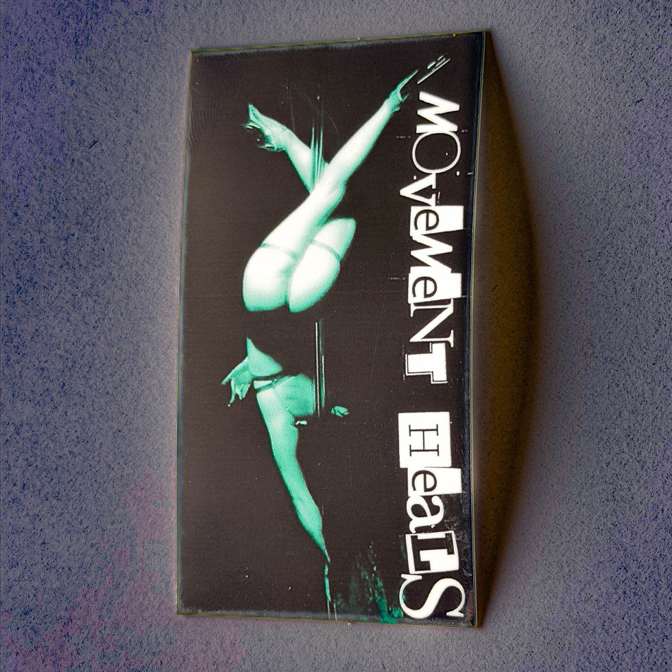 MOVEMENT HEALS sticker with abstract teal figure of a pole dancer.