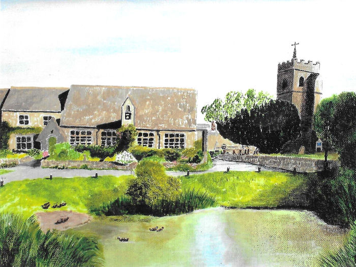 The Old School House, St Bartholomew's Church and Pond, Ducklington
