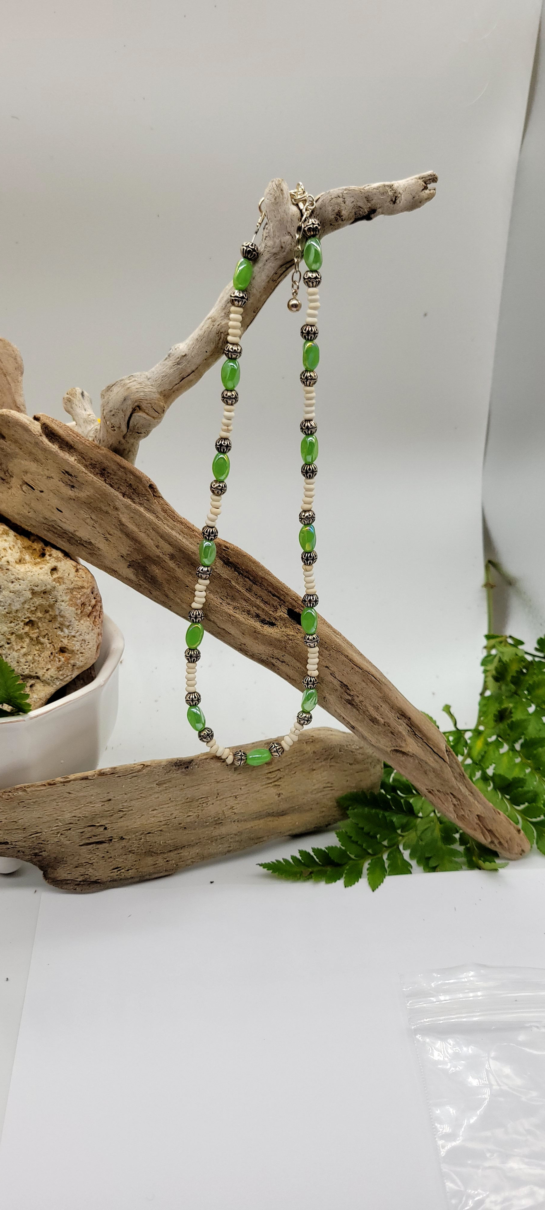 Green & Cream Beaded Necklace