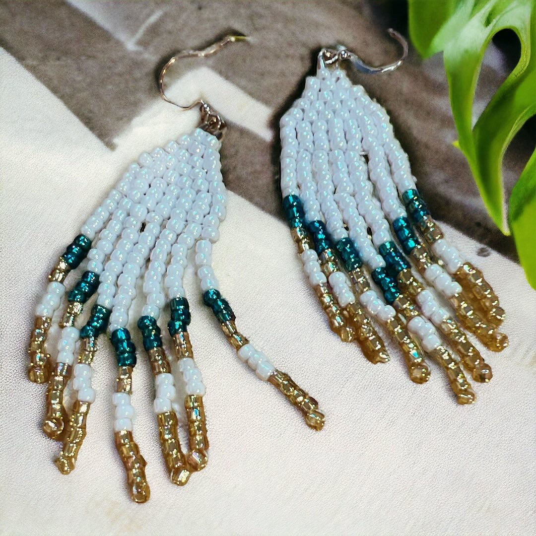 Green & Gold Fringe earrings