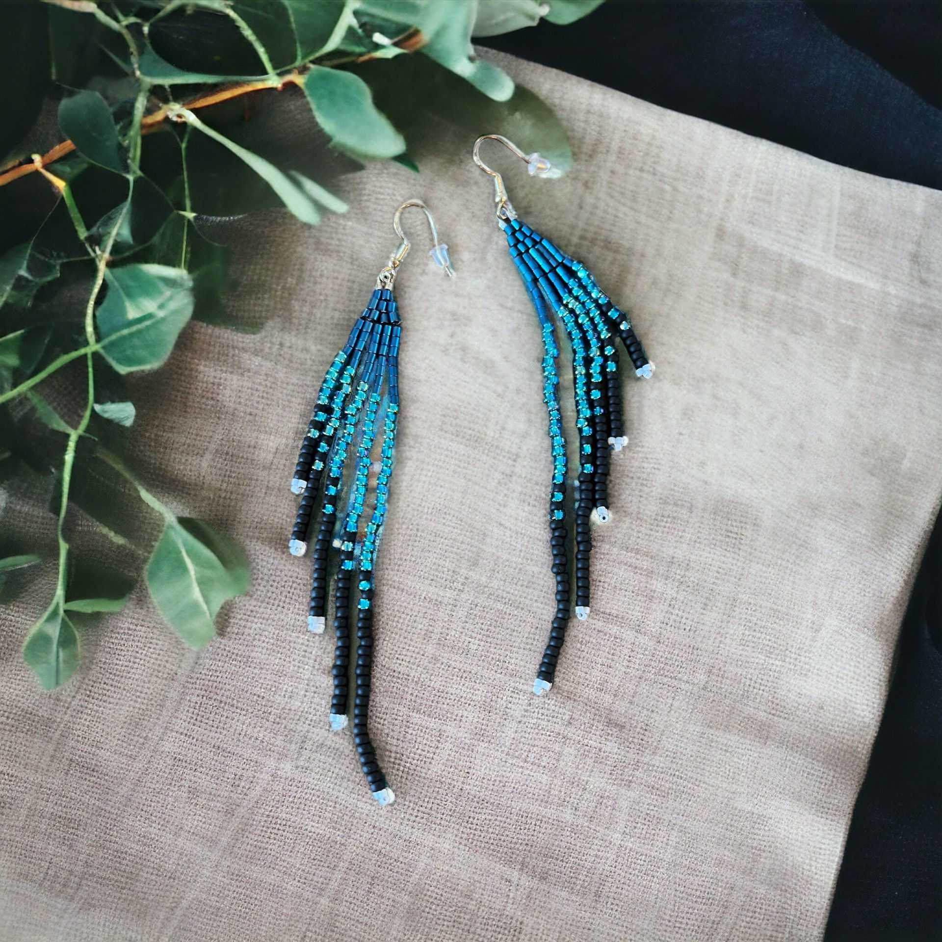 Long Blue Dangle Earrings