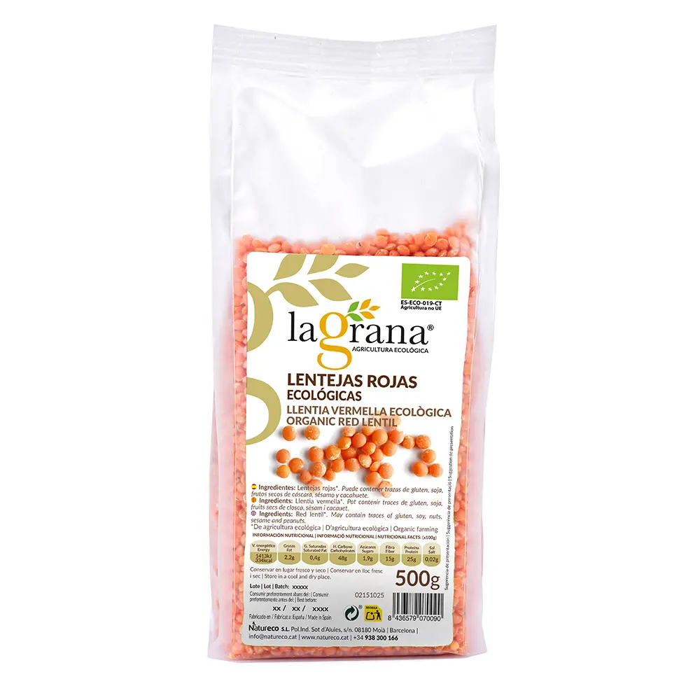 Lentejas rojas enteras ecológicas