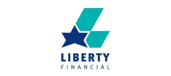 Liberty Financial logo: blue star and teal shapes