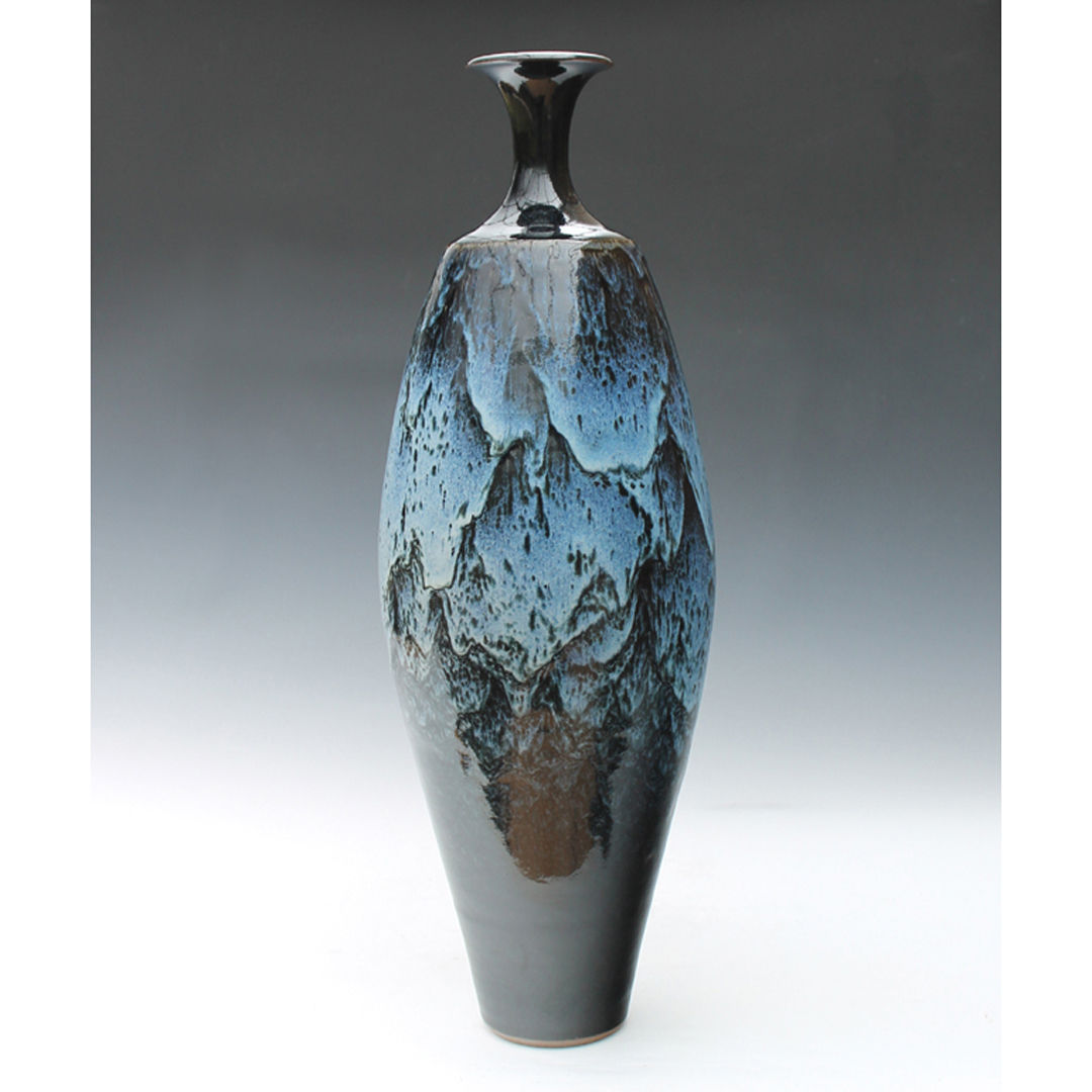Tenmoku and chun bottle vase