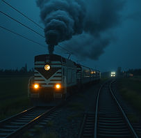 A TRAIN THAT IS POINTING TO A MOVIE PROJECTOR THAT IS THE TRAIN RUNNING THE LIGHT IN THE F