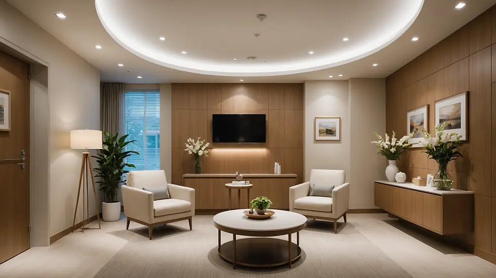 Eye-level view of a serene clinic waiting area designed for aesthetic treatments