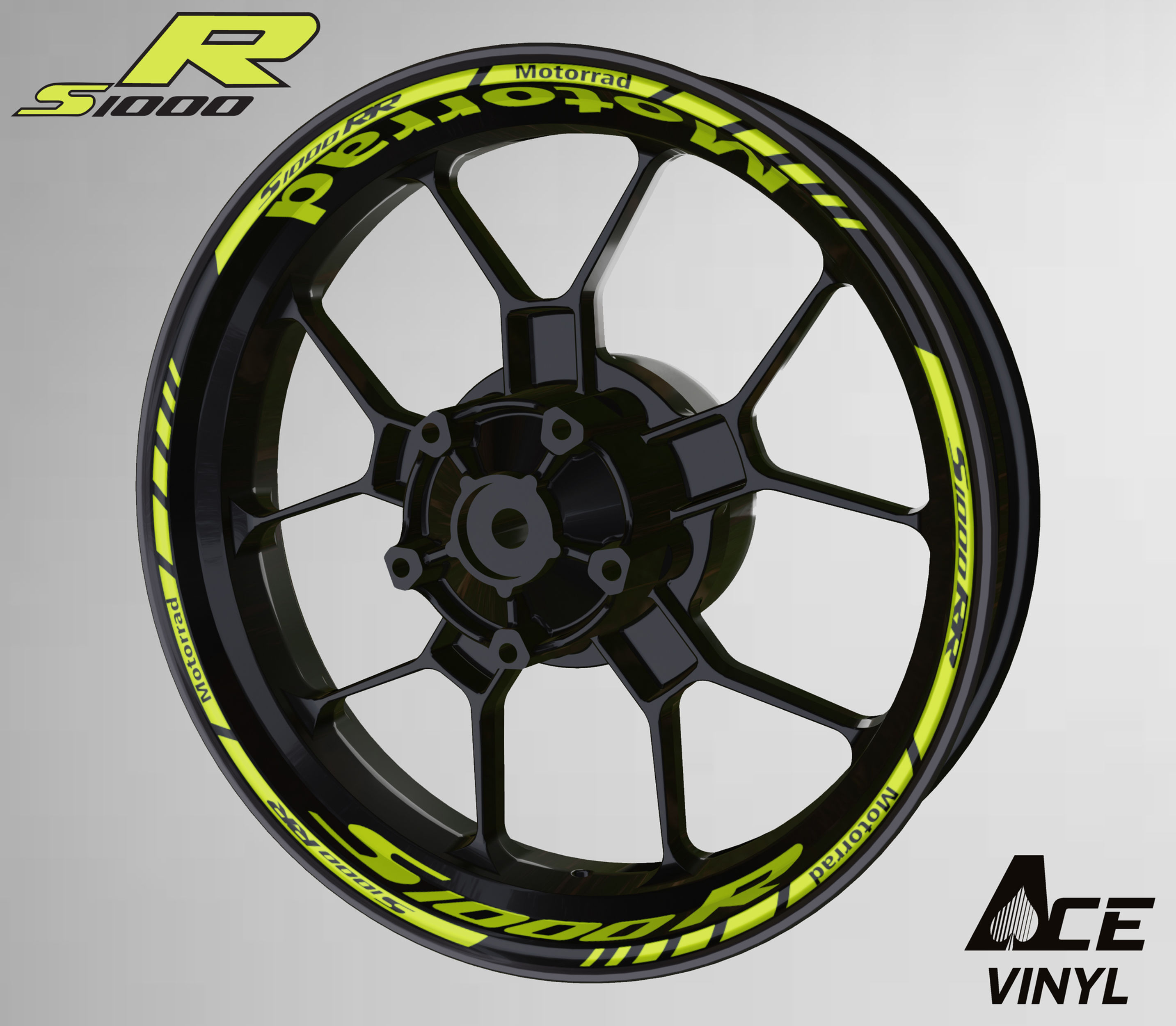 BMW S1000R Florescent Yellow Wheel Decals Set S1KR Sticker Rim Set S 1000R Neon