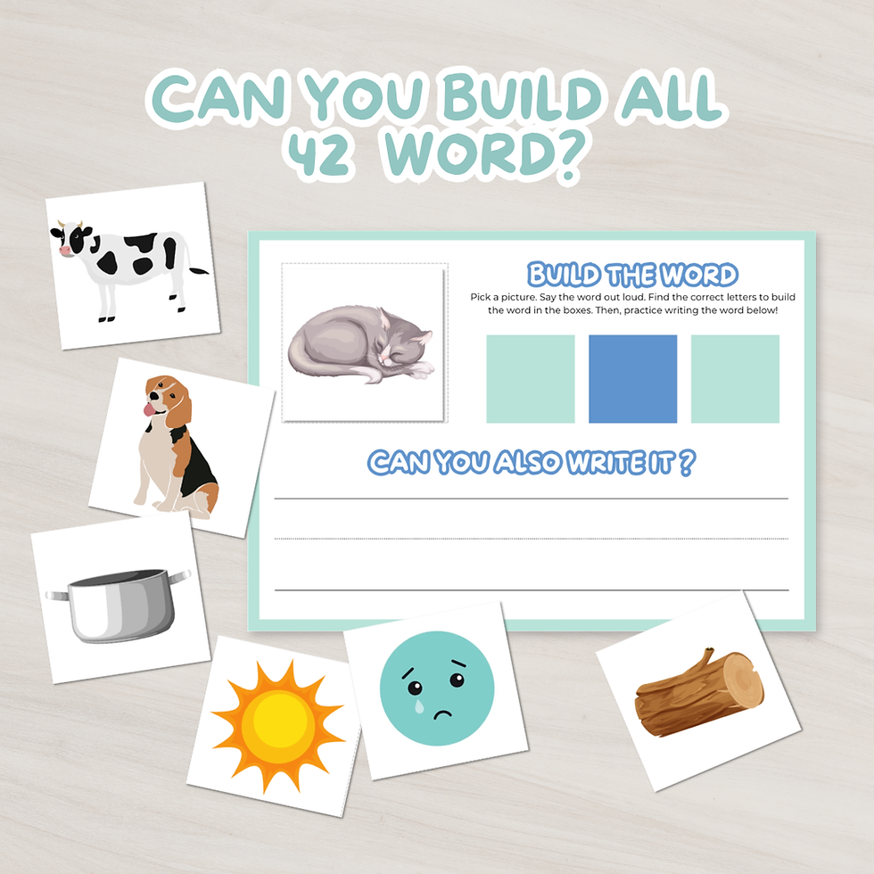 Thumbnail: CVC words activity where children pick an image and build simple three-letter words using letter cards