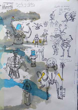 Sketchbook concept art by Jacob Gamm. cleaning robot designs for Ludic Gulls Tranzfuser competition 2016