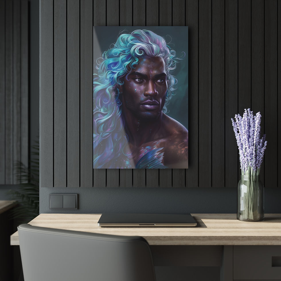 Thumbnail: Ethereal Sea God Black Man Acrylic Art Print | Black Merman Art