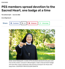PES members spread devotion to the Sacred Heart, one badge at a time