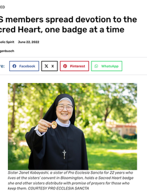 PES members spread devotion to the Sacred Heart, one badge at a time