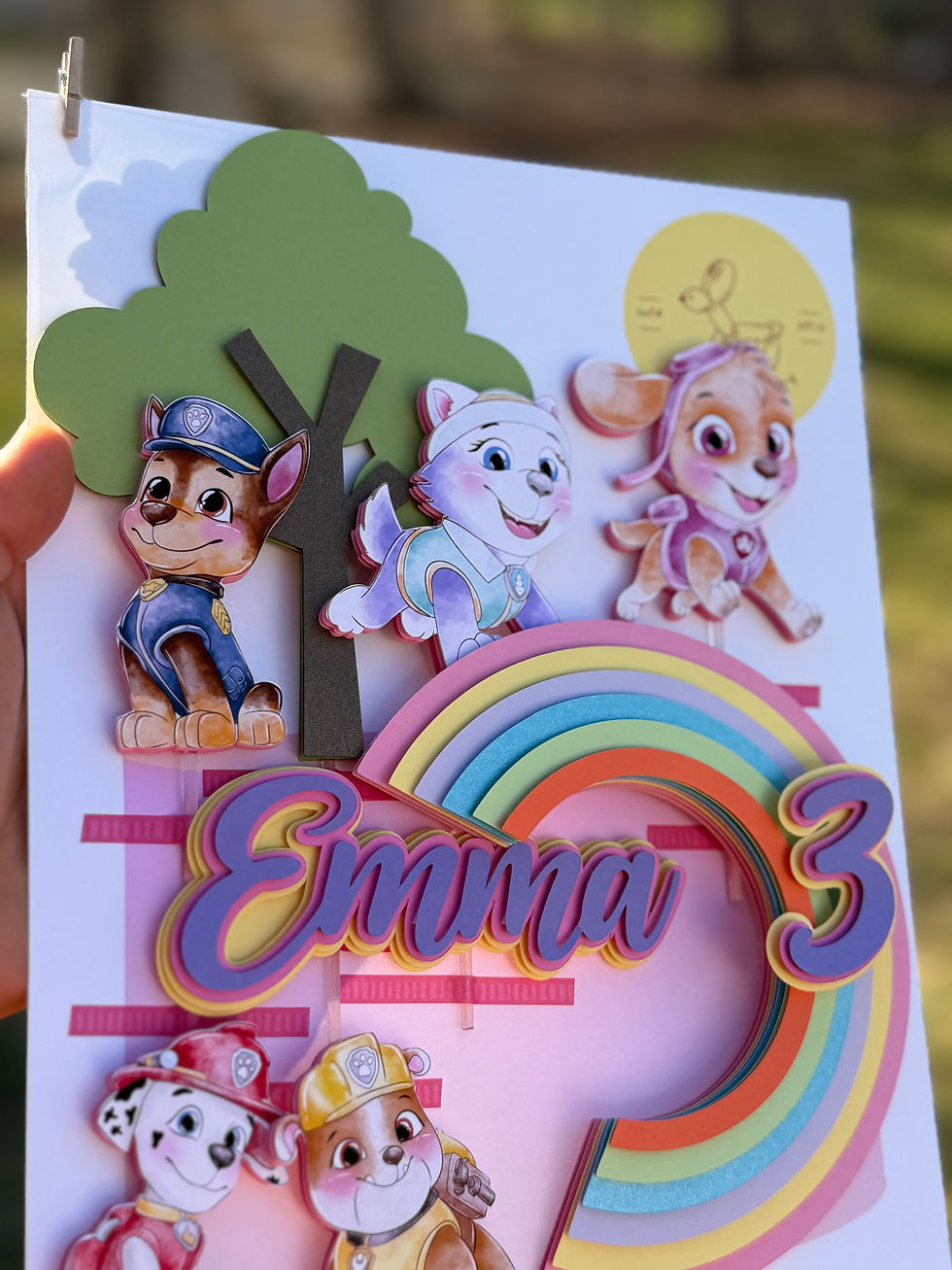 Custom Emma 3rd birthday cake topper with Doggie Patrol characters
