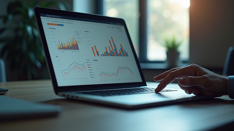 Close-up view of a consultant presenting risk data on a laptop