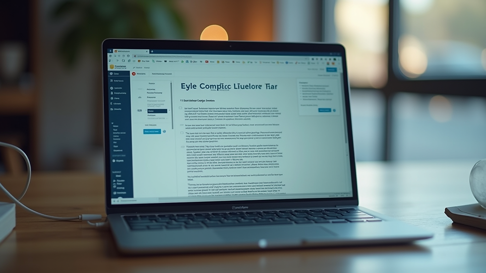 Eye-level view of a laptop with compliance documents on screen