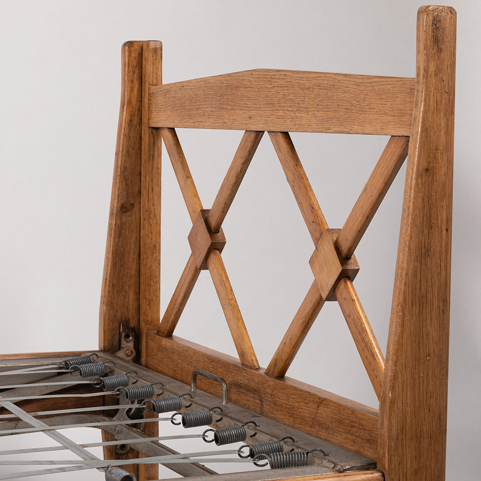 Thumbnail: Wooden bed with metal base from the 1950s