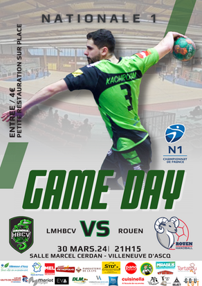 N1.LMHBCV / ROUEN le 30.03.2024 à 21h15 salle Marcel Cerdan