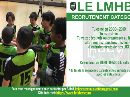 Recrutement catégorie U13 (2009 - 2010)