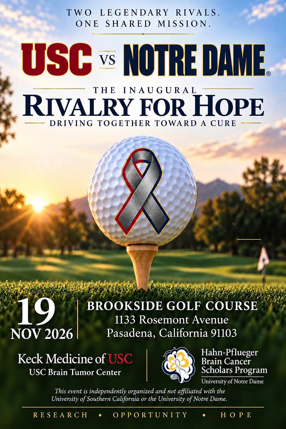 USC vs Notre Dame Rivalry for Hope golf tournament sponsorship flyer
