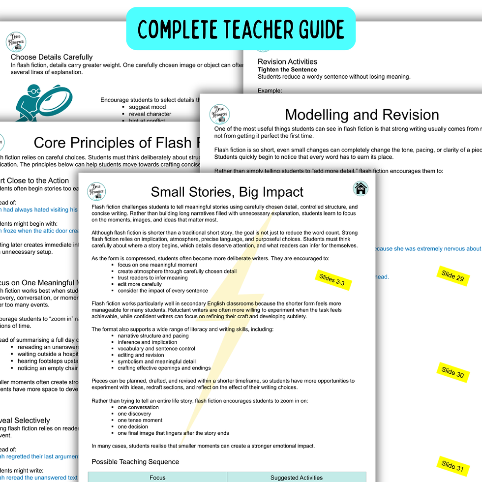 Thumbnail: Flash Fiction - Creative Writing - Teacher Guide and Slideshow