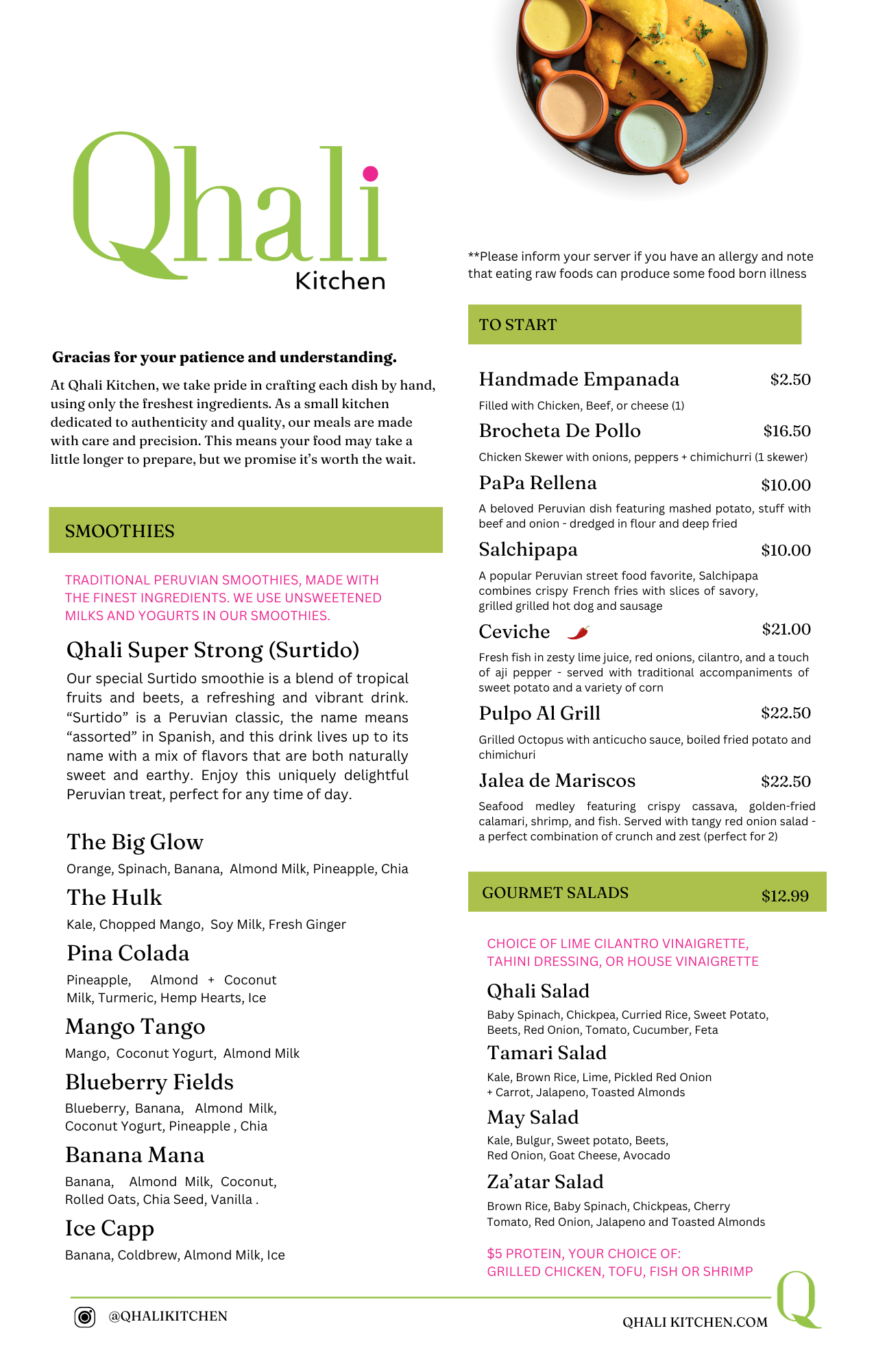 Smoothies, Starters and Salads