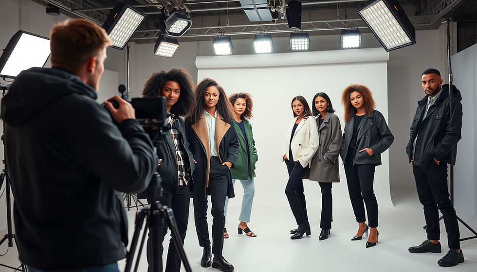 Wide angle view of a cinematic reel setup with dramatic lighting and camera equipment