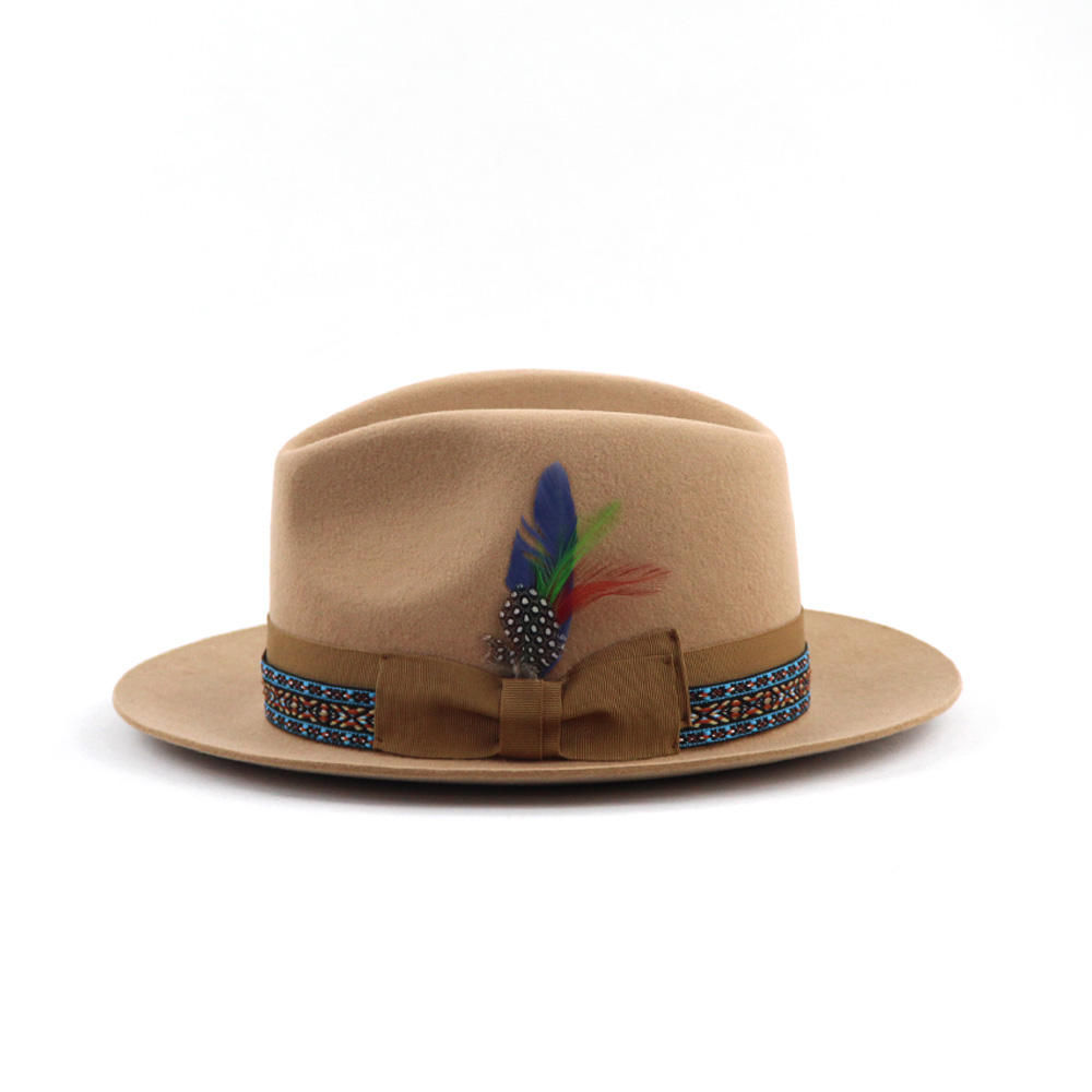 Men's 100% Wool Handmade Fedora Hat (Tan)