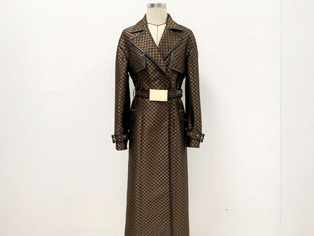 Unveiling Our Chic Women's Checkered Monogram Trench Coat for Timeless Sophistication