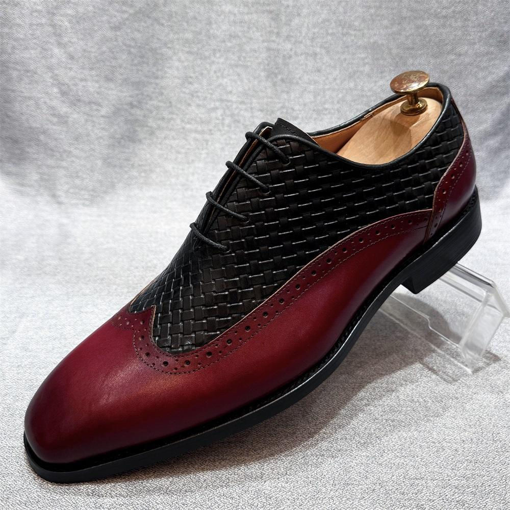 Men's Genuine Leather Two-Tone Basket Weave Oxford Dress Shoe