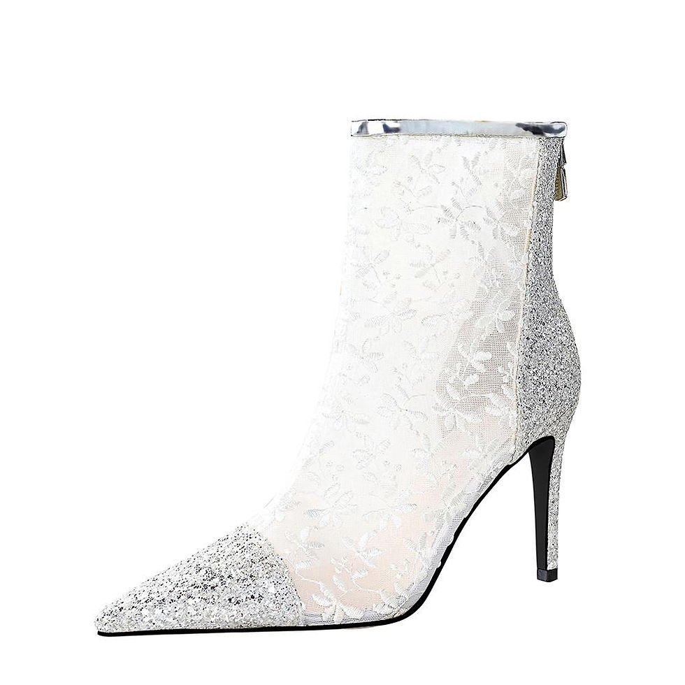 Thumbnail: Sequin and Lace Stiletto Ankle Booty