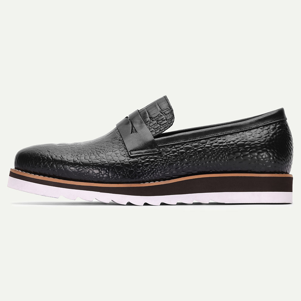 Men's Genuine Leather Crocodile Embossed Penny Loafer