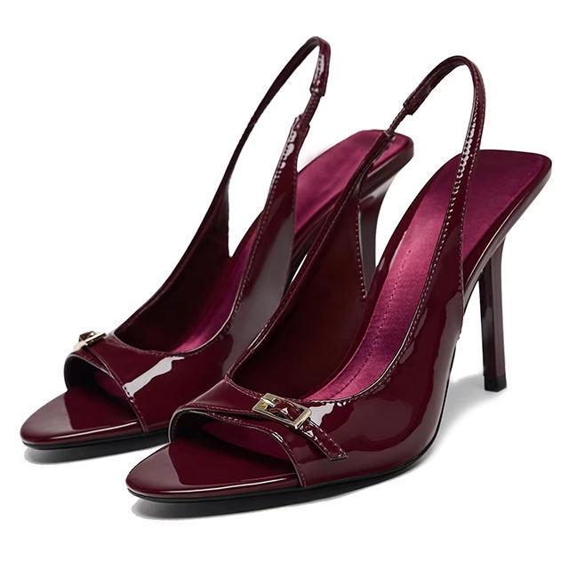 Women's Patent Leather Open-Toe Slingback Stiletto