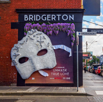 Artificial greenery and florals in Bridgerton Billboard Advertising Campaign
