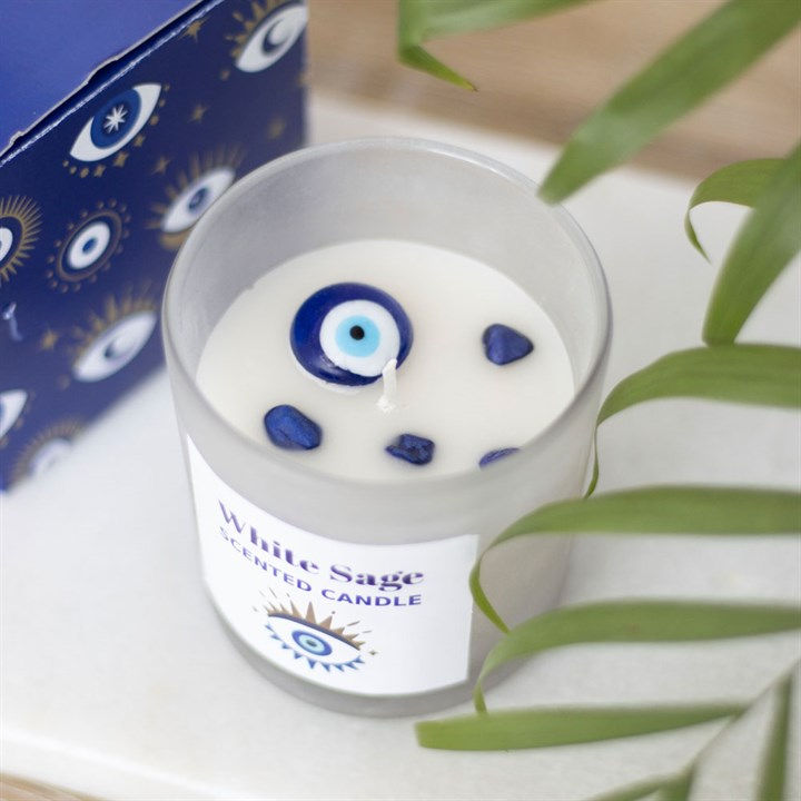 Thumbnail: All Seeing Eye White Sage Crystal Chip Protection Candle