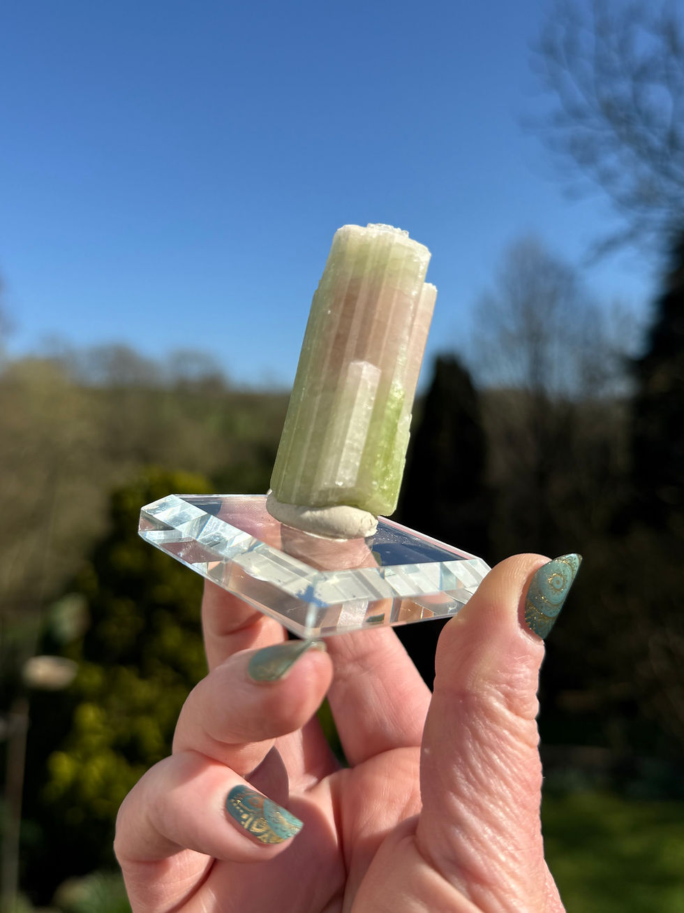 Thumbnail: Watermelon Tourmaline Specimen on Glass Stand ~ Afghanistan  