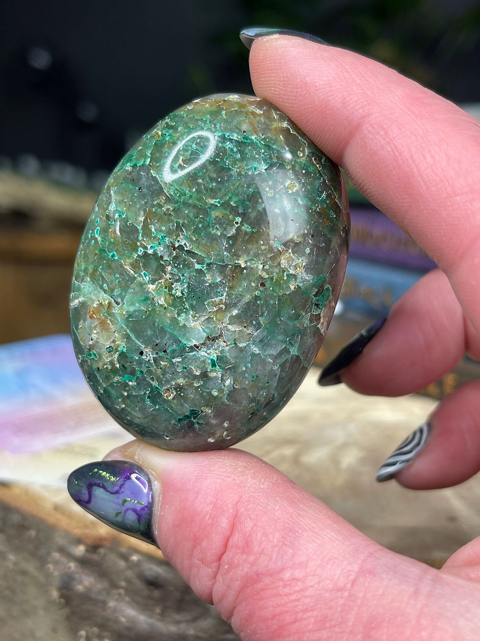 Thumbnail: Chrysocolla in Quartz Palm Stone Luck and Prosperity 