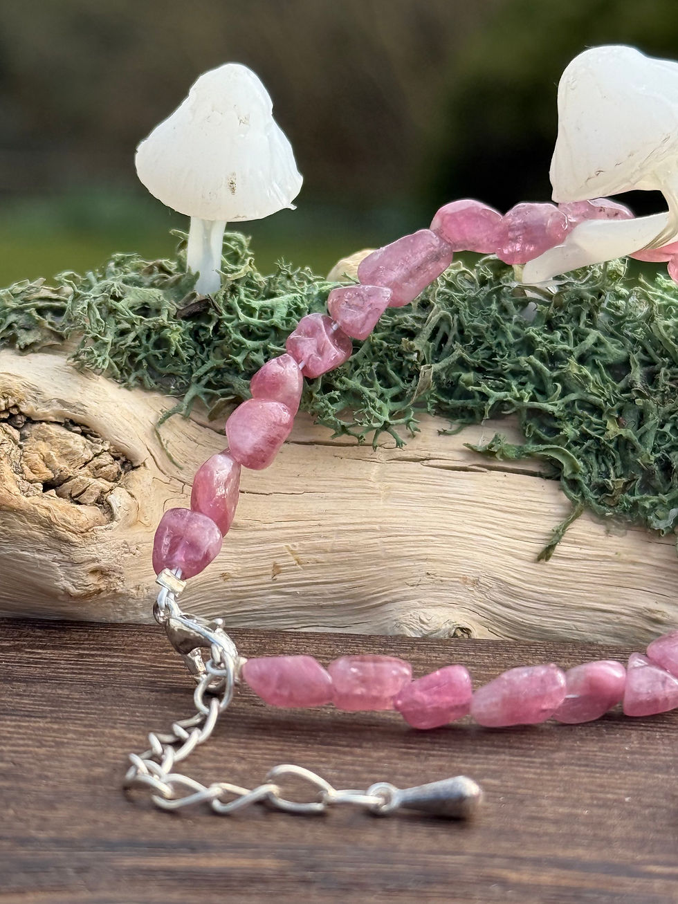 Thumbnail: Pink Tourmaline Rubellite Free Form Bracelet with Chain  