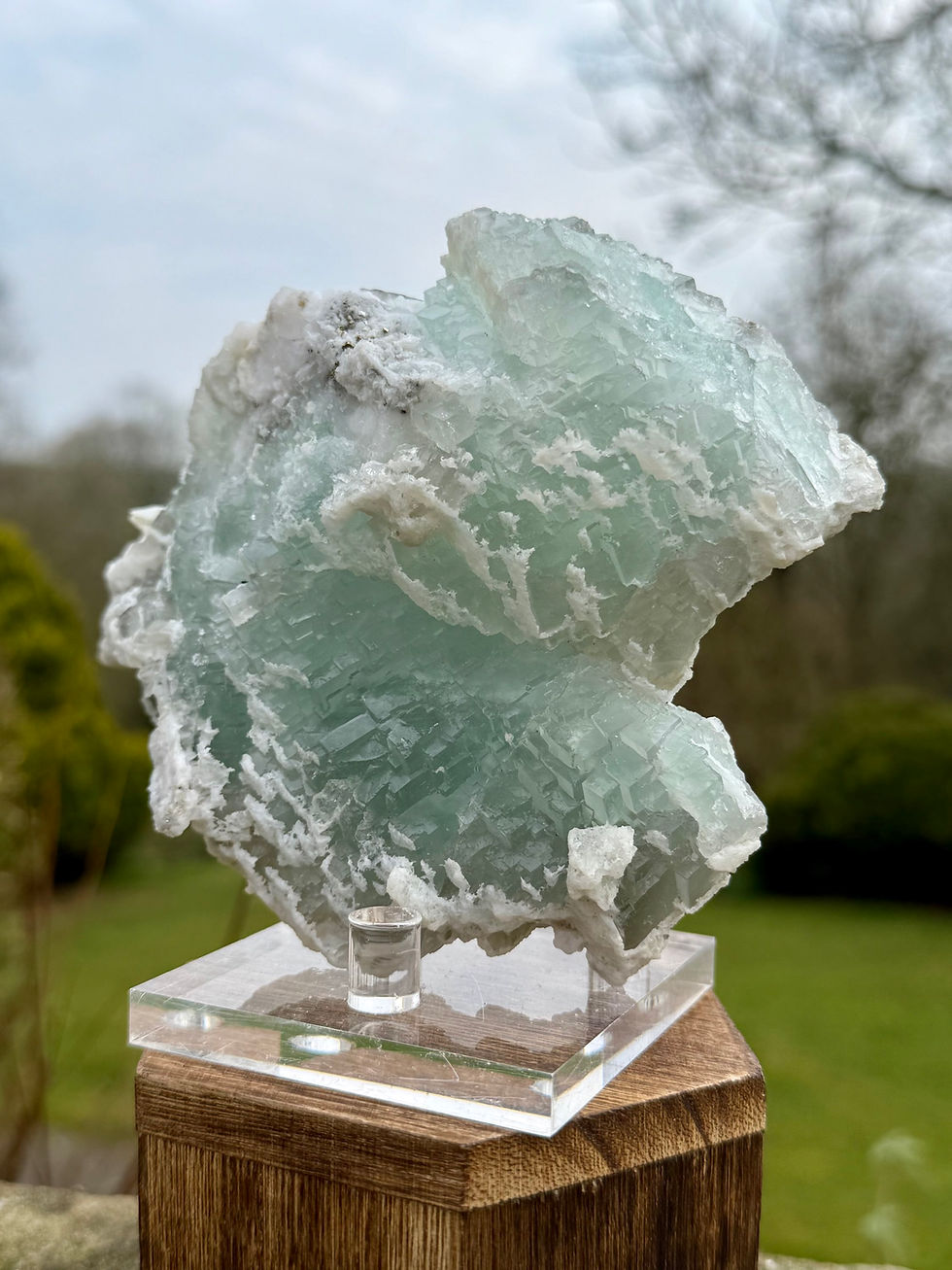 Thumbnail: Green Fluorite Ladder Formation Display Piece with Calcite Coverage 
