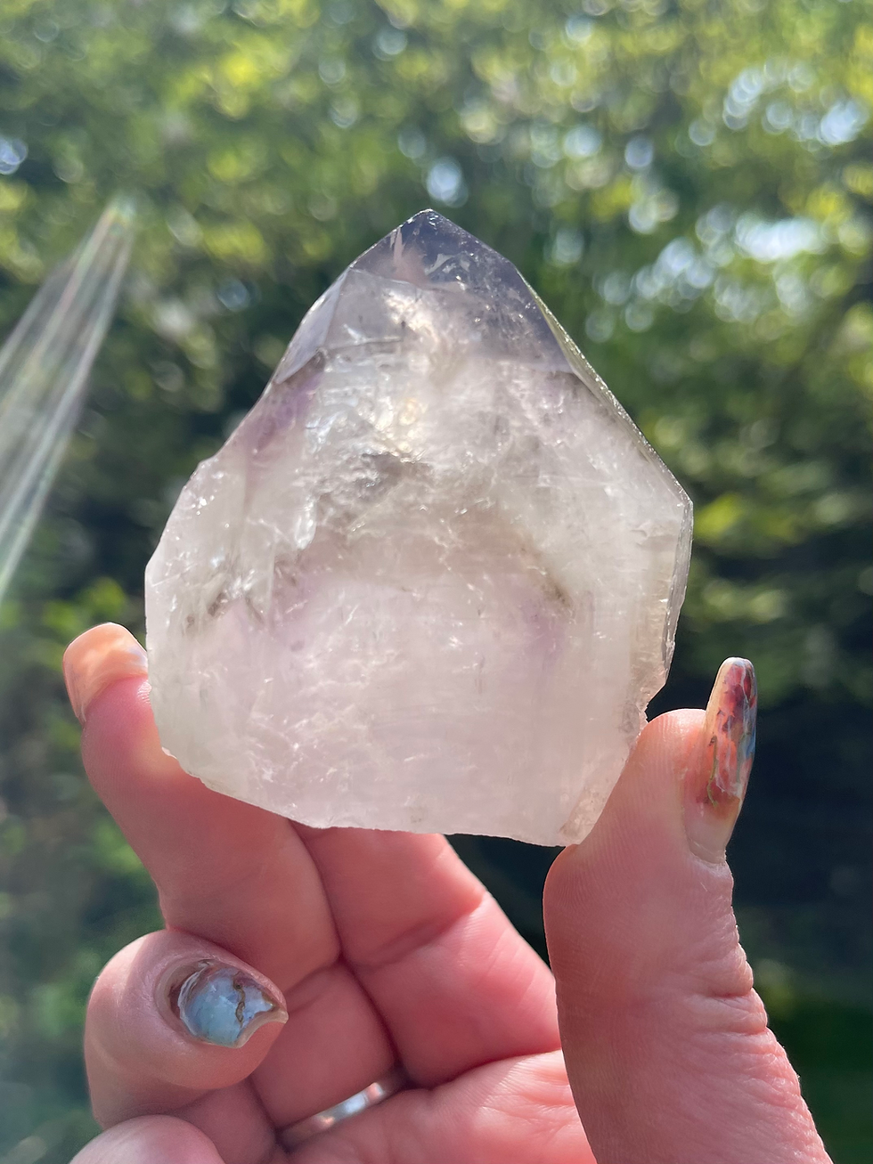 Thumbnail: Phantom Amethyst with Smokey Quartz Part Polished Point from Brazil 