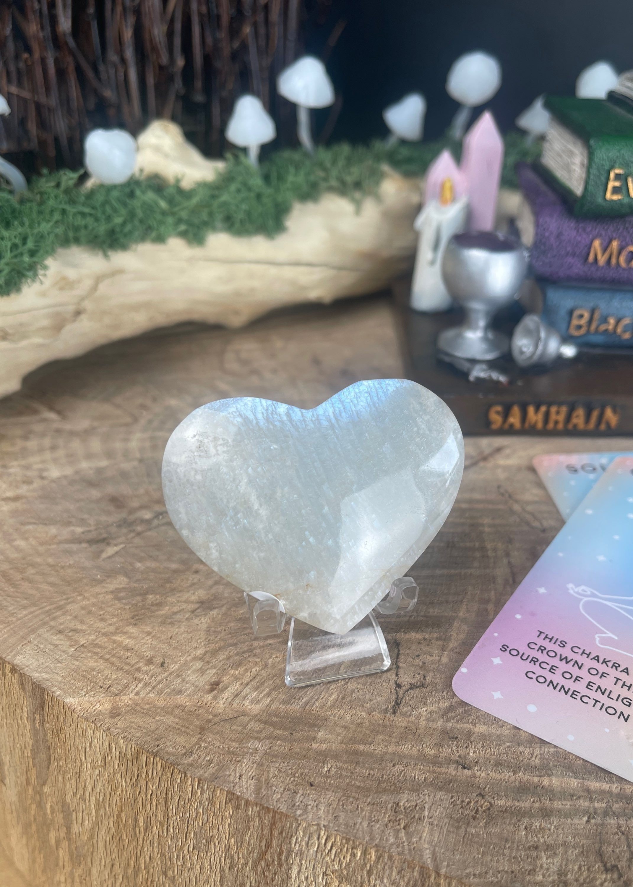 High Grade White Moonstone Heart with Blue Flash
