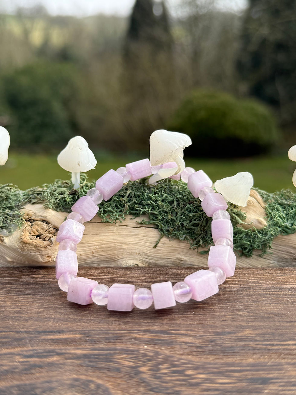 Thumbnail: Kunzite Cube and Bead Bracelet Stone of Divine Love