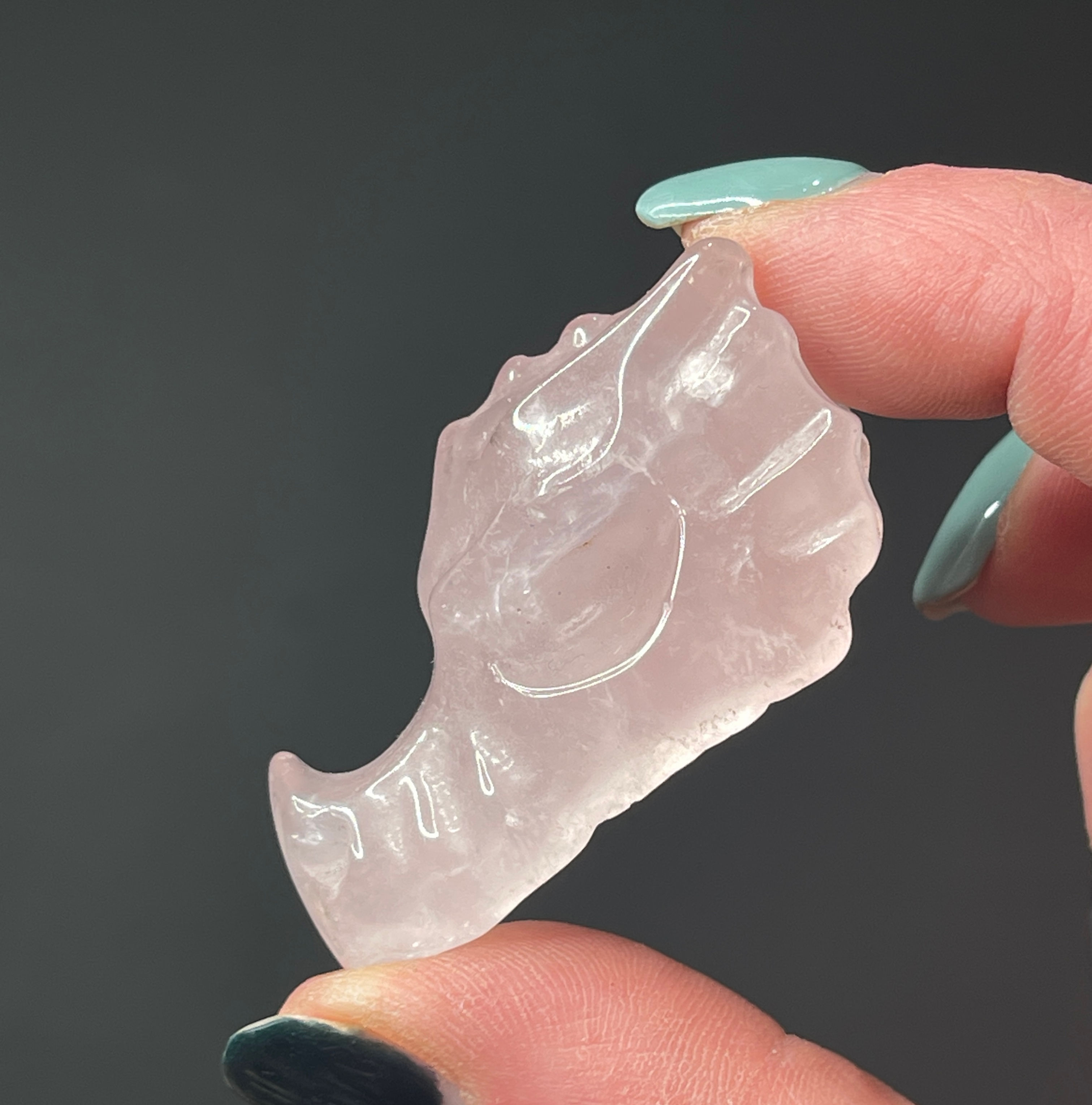 Rose Quartz Dragon Head Skull