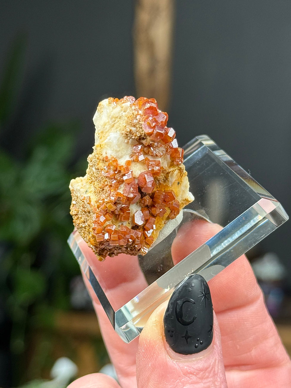 Thumbnail: Vanadinite Sparkly Specimen on Glass Display Stand from Morocco   