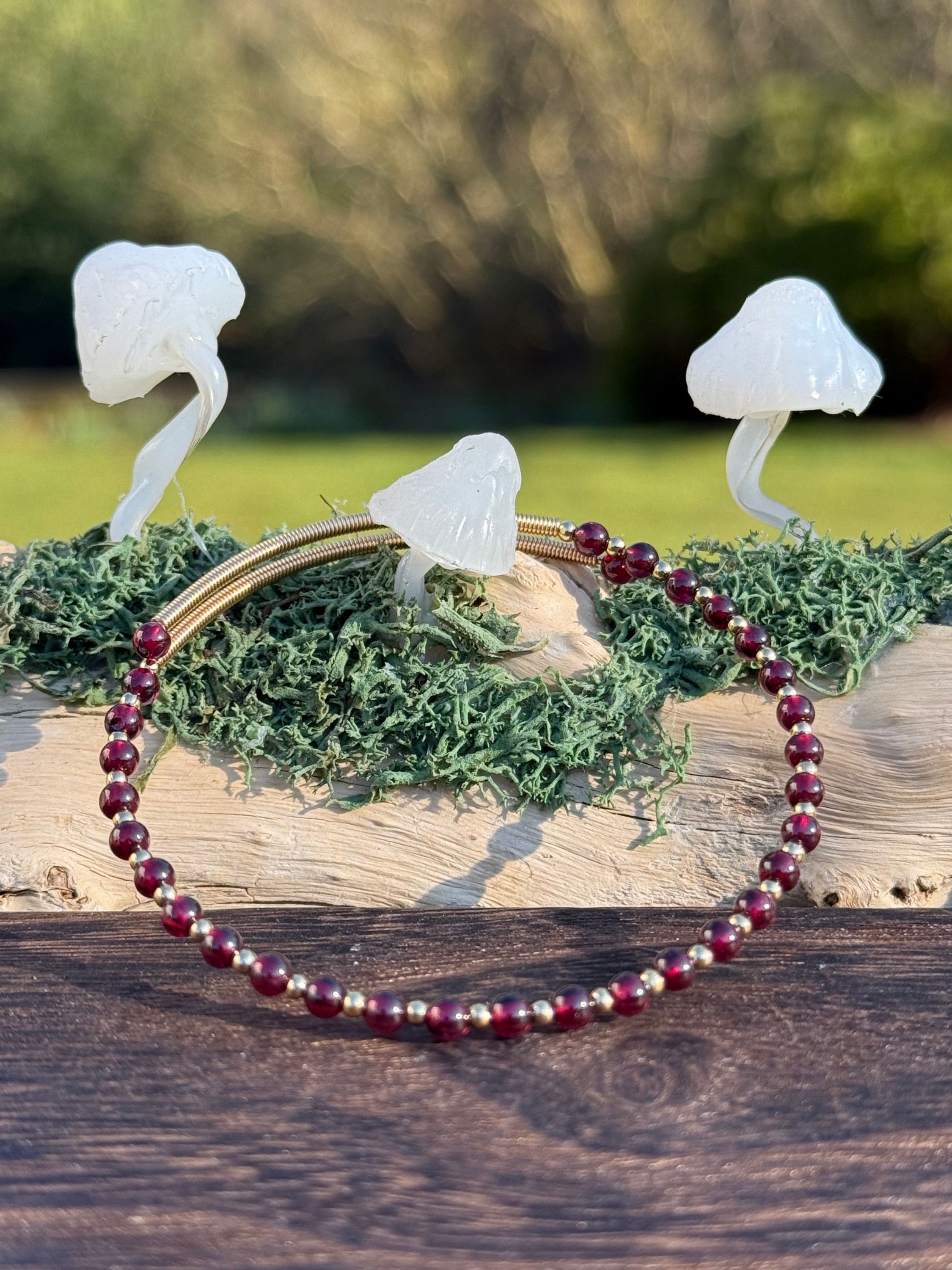 Garnet Mini Beaded Bangle Bracelet