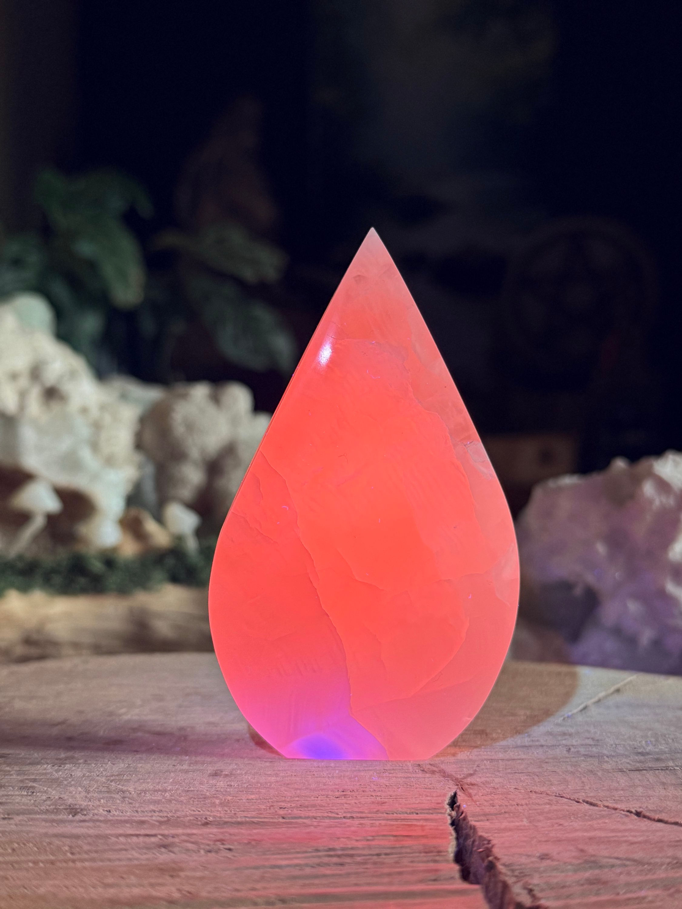 Pink Mangano Calcite Tear Drop Flame U.V. Reactive