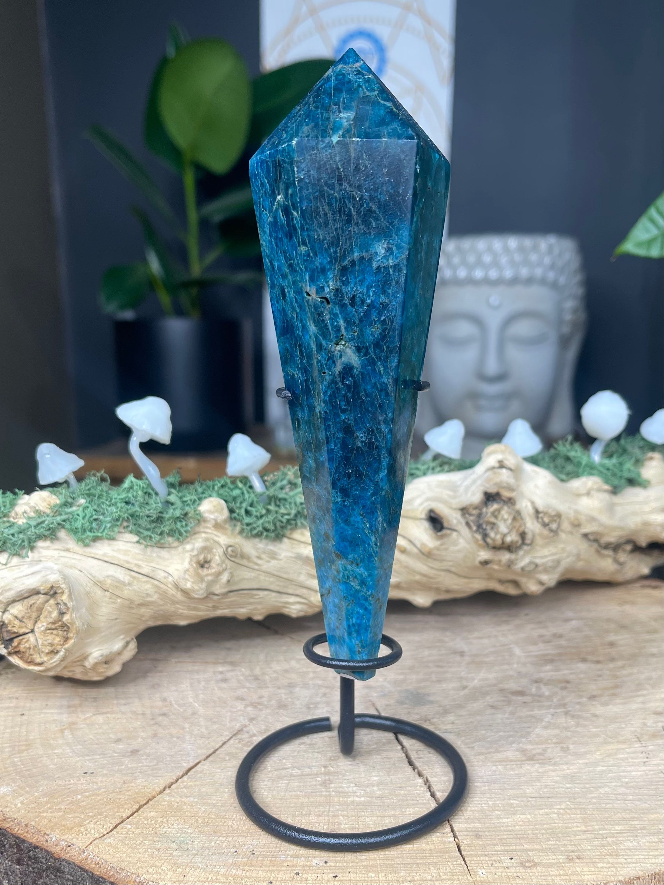 Blue Apatite Wand in Stand Clear Emergetic Blocks
