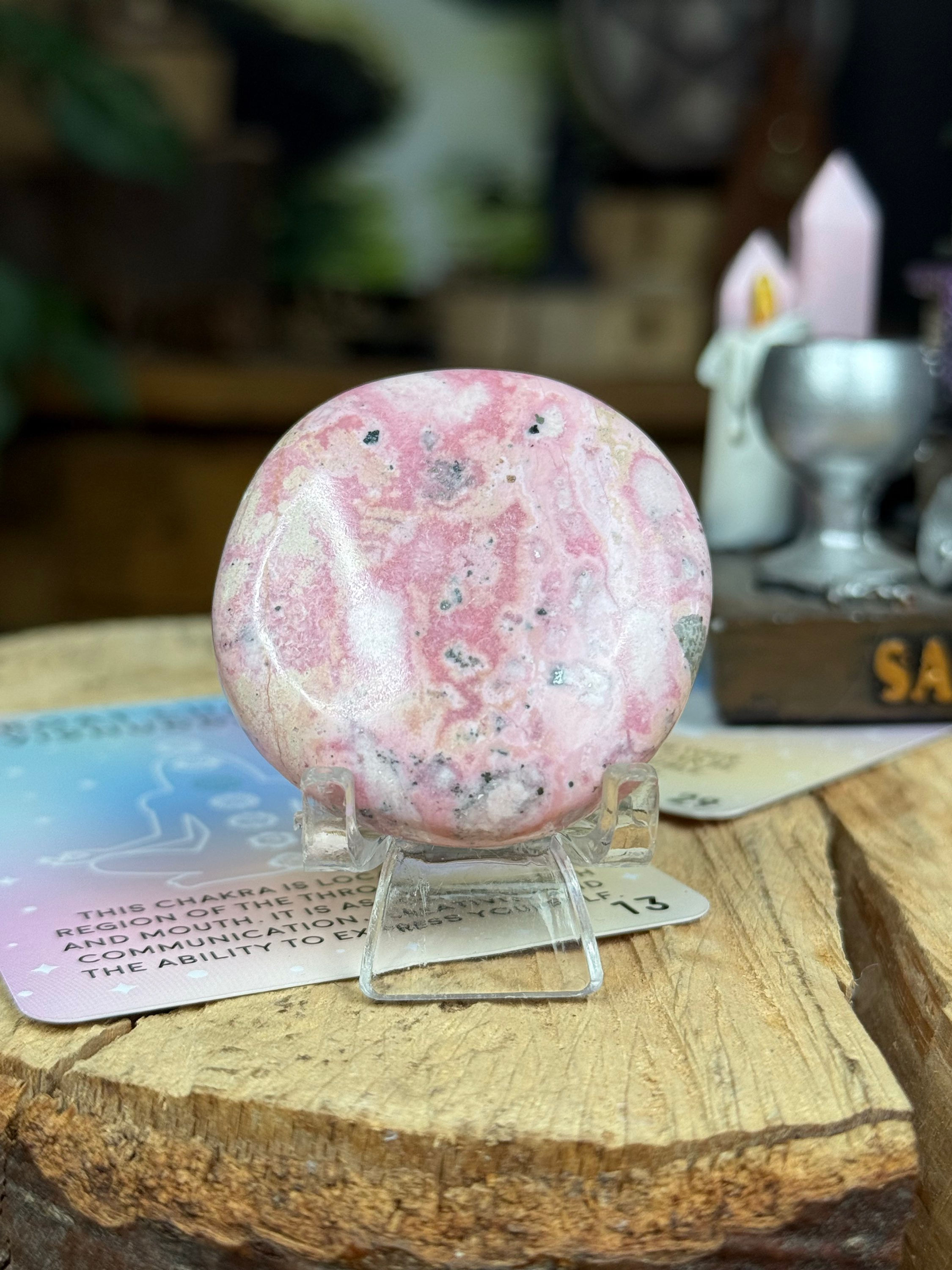 Peruvian Rhodonite Flat Round Palm Stone