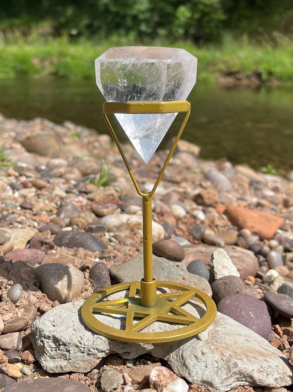 Thumbnail: Faceted Clear Quartz Diamond Cut Gemstone in Stand