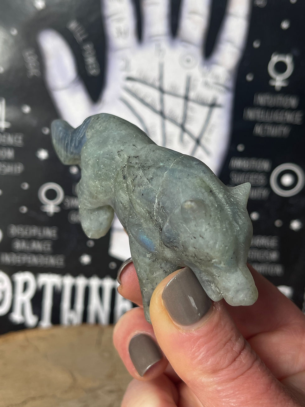 Thumbnail: Labradorite Roaming Wolf Carving