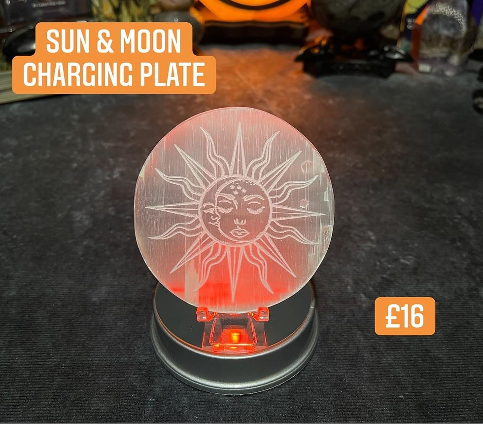 Thumbnail: Sun and Moon Engraved Selenite Charging Plate